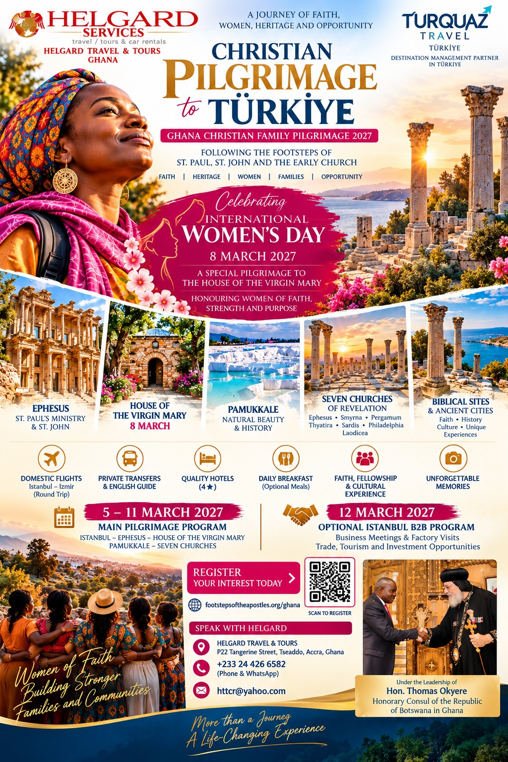 Ghana Christian Family Pilgrimage to Türkiye 2027 — Official Poster featuring Helgard Travel & Tours and Turquaz Travel
