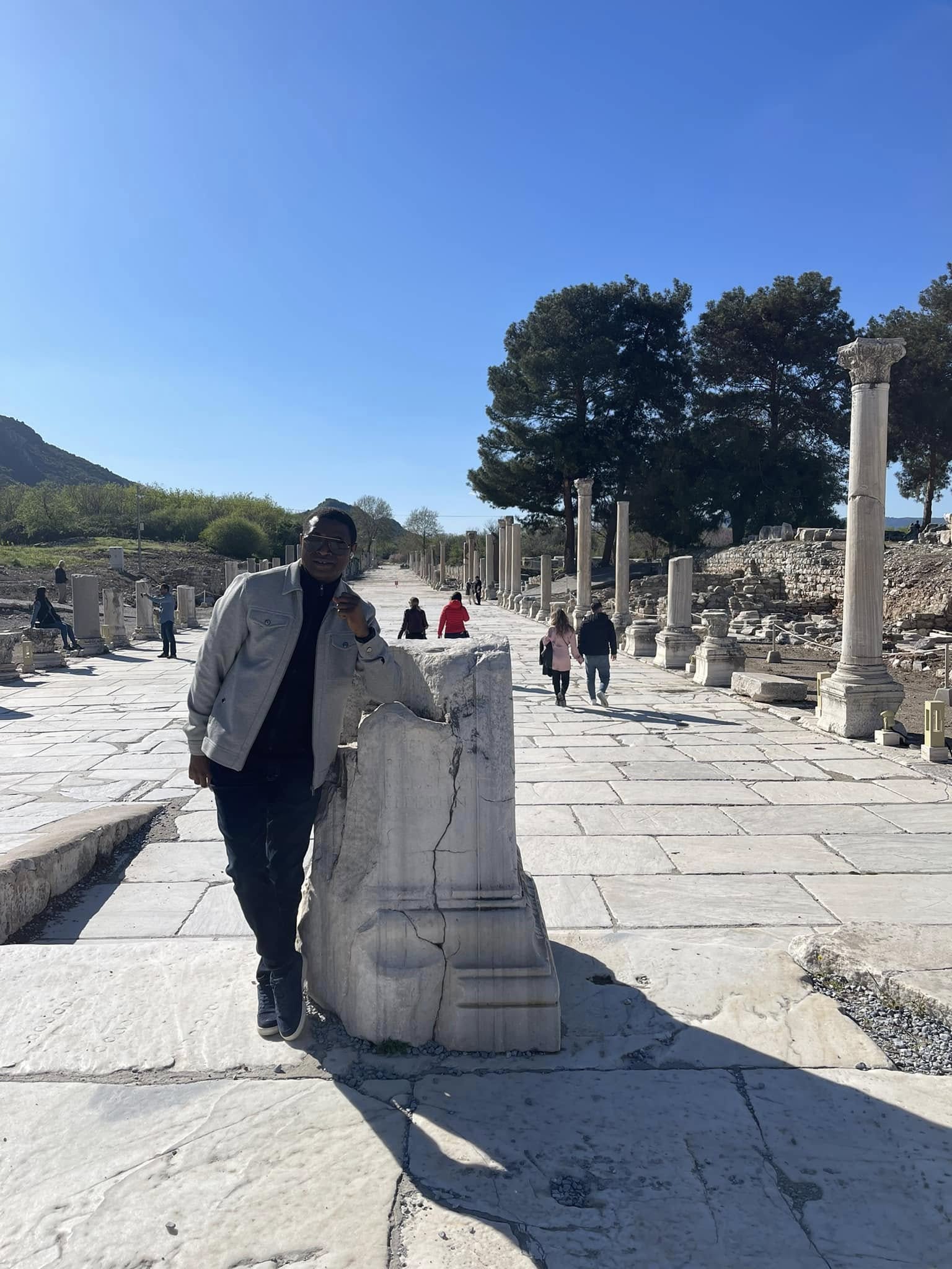 Rev. Pam walking the ancient streets of Ephesus
